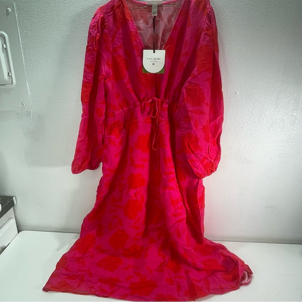 Kate Spade x Target Women Classic Rose Linen Long Sleeve Maxi Dress  XL NWT